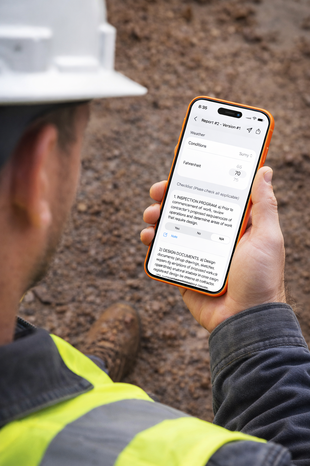 Inspector on site screen in the iOS app