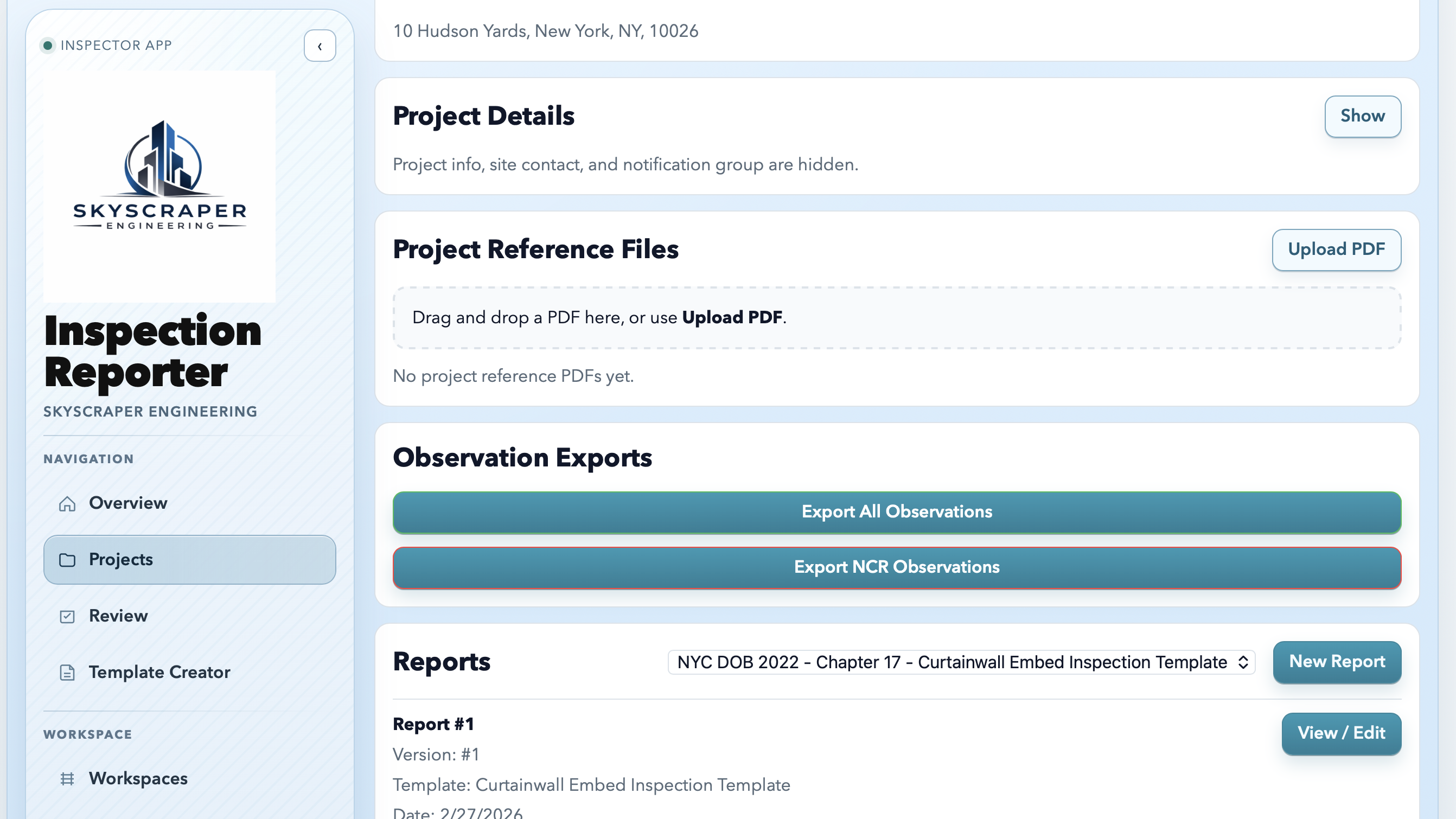 Project view in the web dashboard